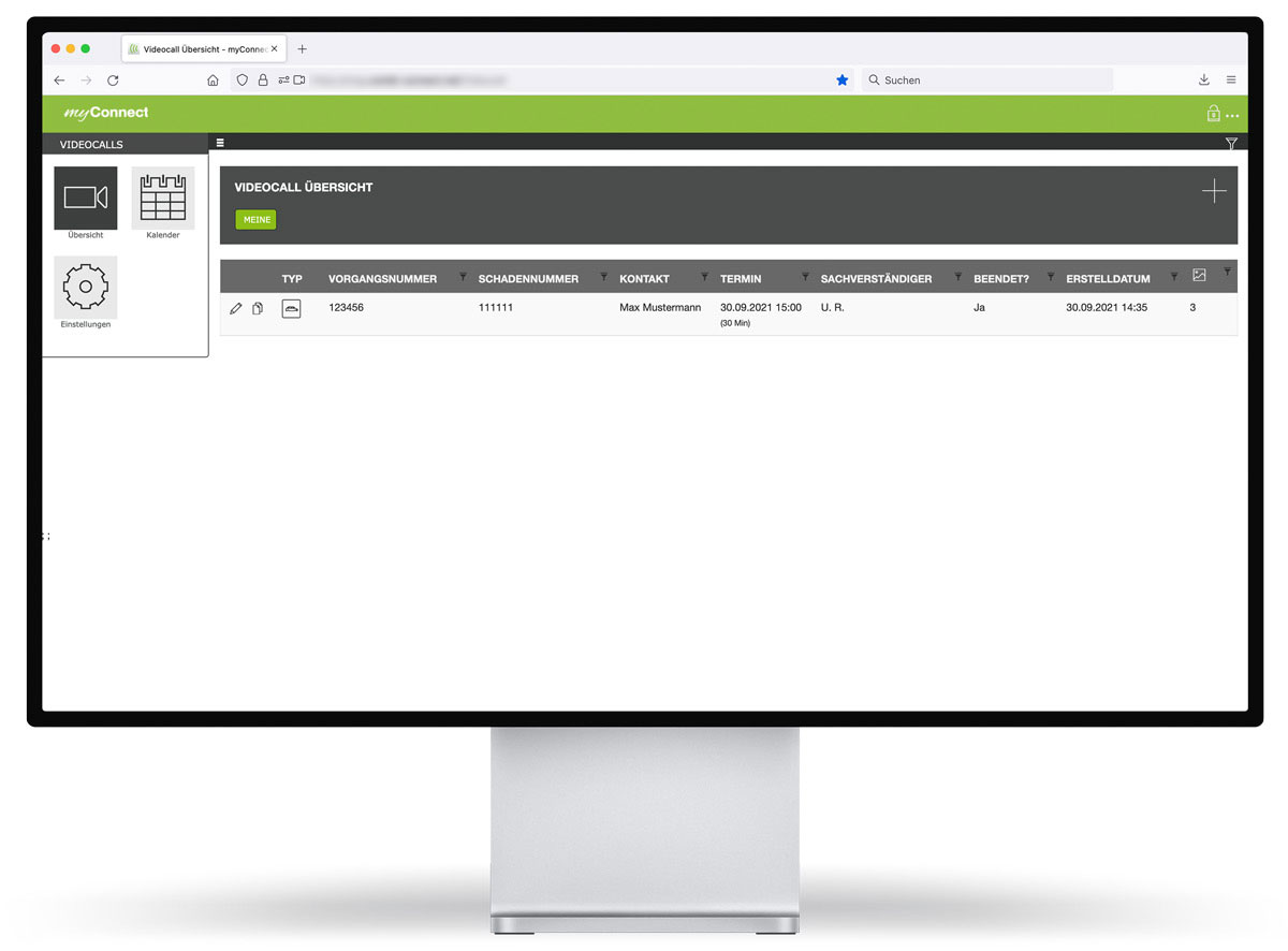 myConnect VideoCall - Der get&auml;tigte VideoCall erscheint in der &Uuml;bersicht in myConnect