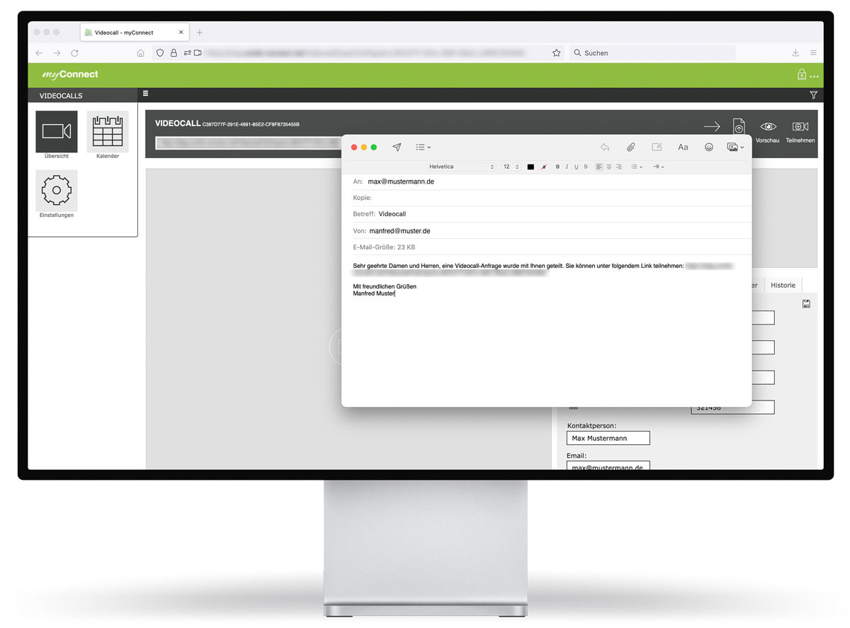 myConnect VideoCall - Link per eMail versenden